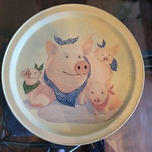 1992 Potpourri Press Pig Family Decorative Metal Platter